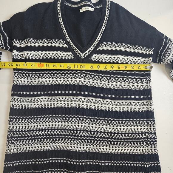 Vince Textured-Stitch Long-Sleeve Sweater Tunic Black/Off White XS - Picture 4 of 7
